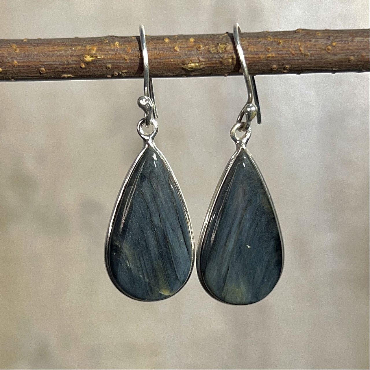 BLUE TIGER EYE EARRING STERLING SILVER