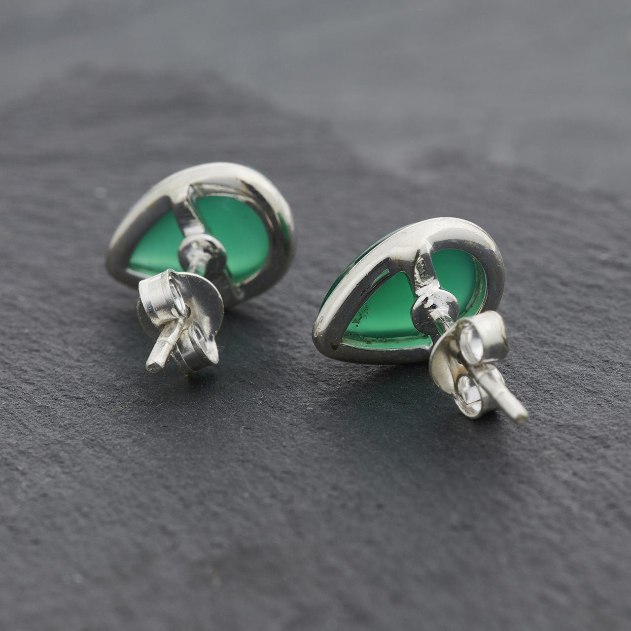 GREEN ONYX EARRINGS STERLING SILVER STUD