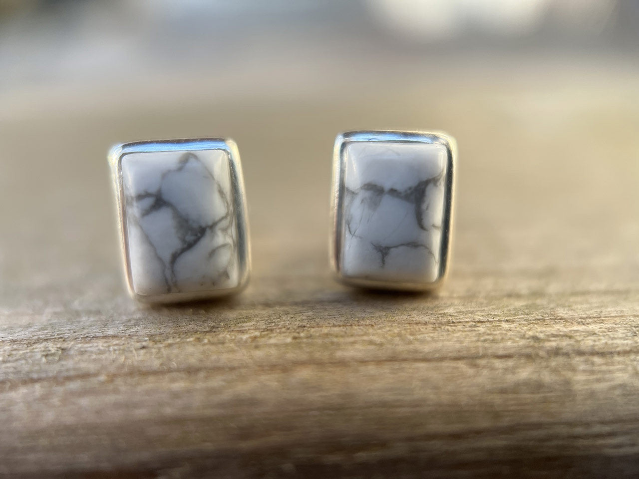 WHITE HOWLITE EARRINGS STERLING SILVER STUD