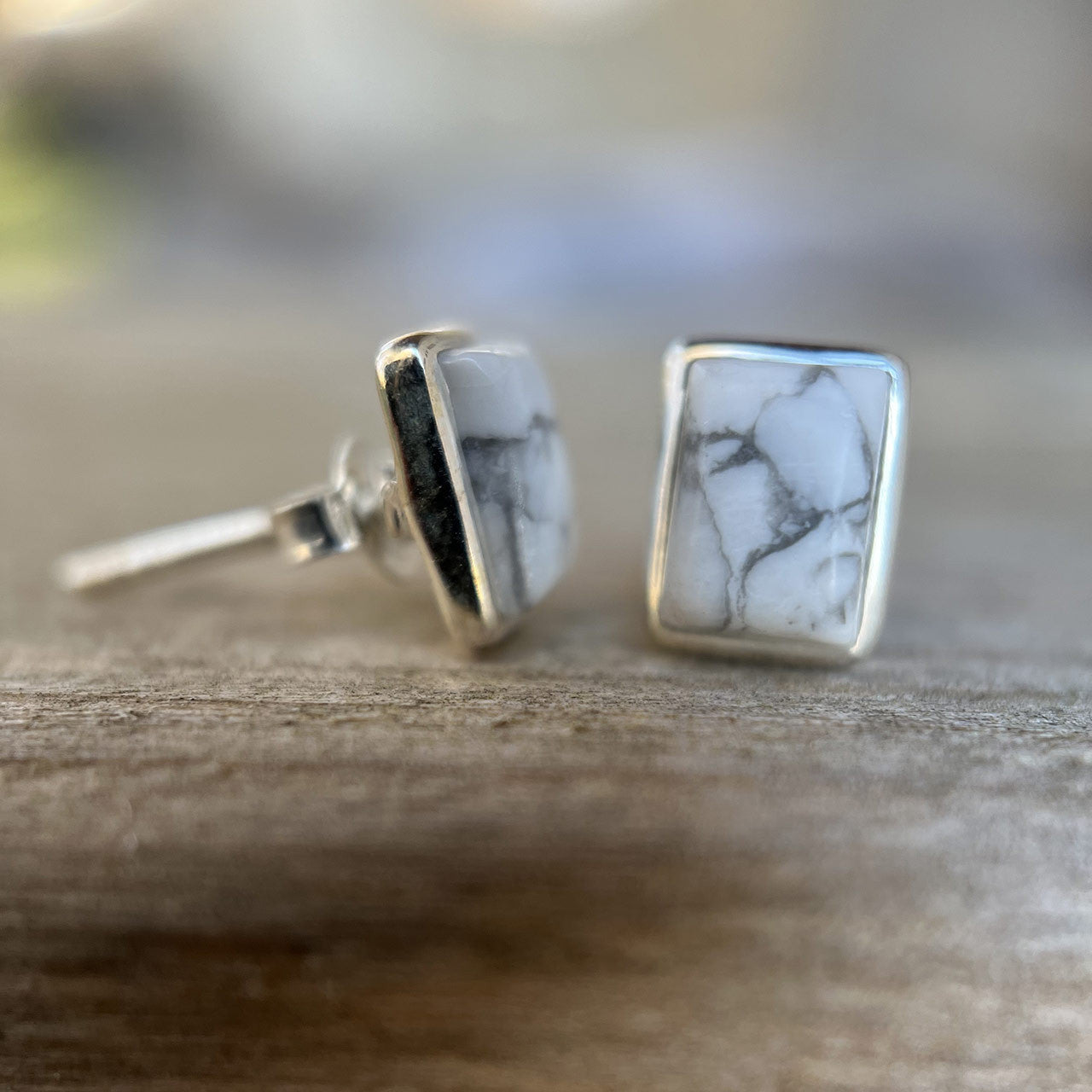 WHITE HOWLITE EARRINGS STERLING SILVER STUD