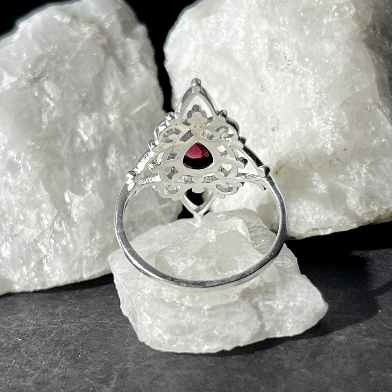 Garnet Ring Pointy Lotus