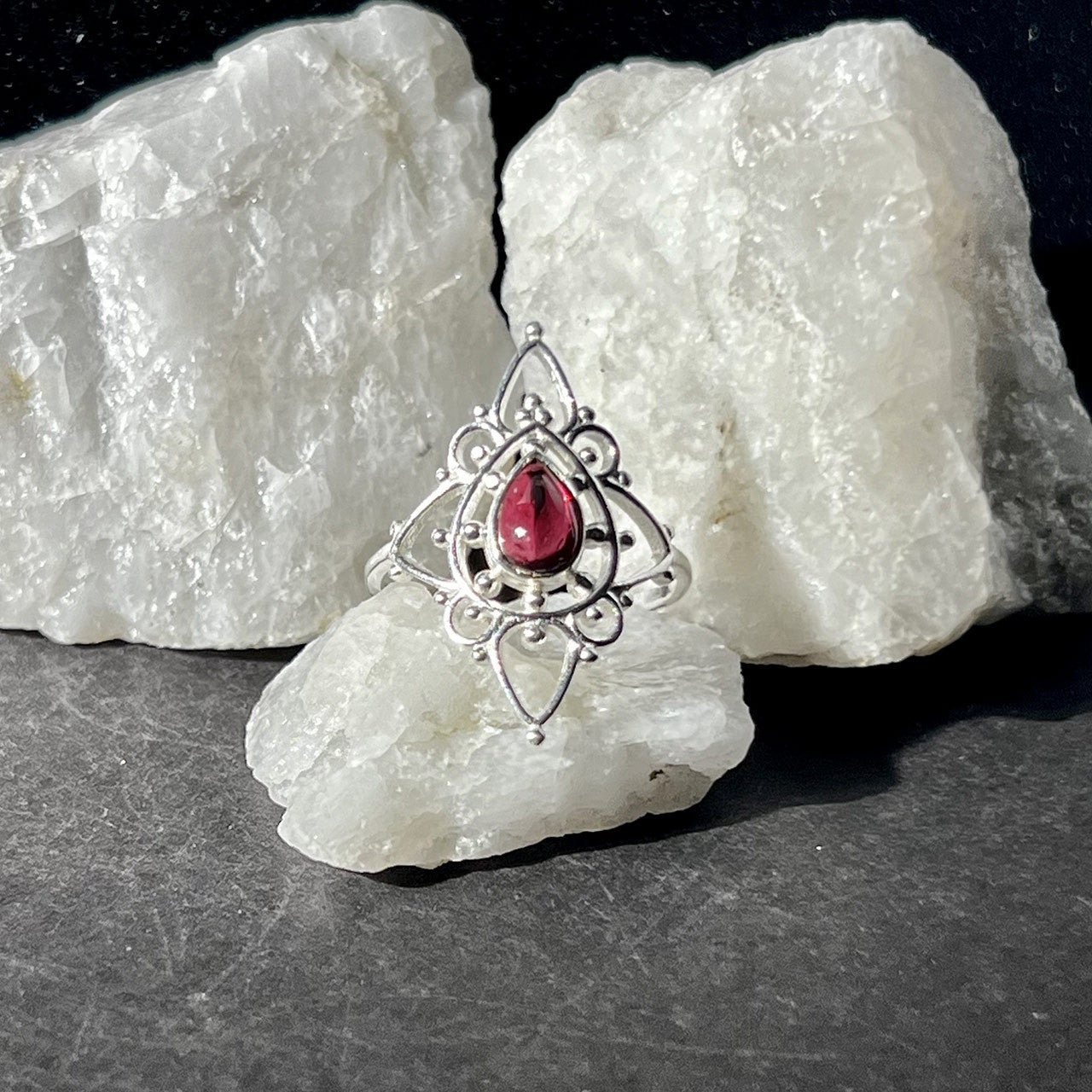 Garnet Ring Pointy Lotus