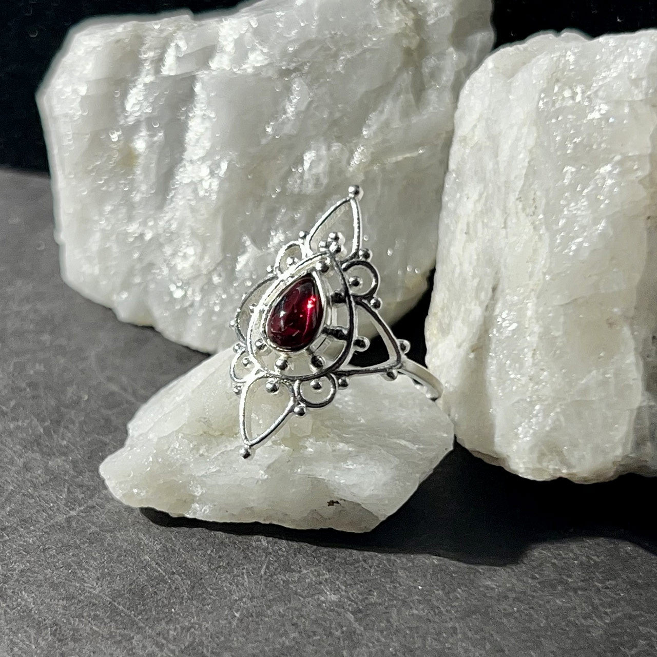 Garnet Ring Pointy Lotus